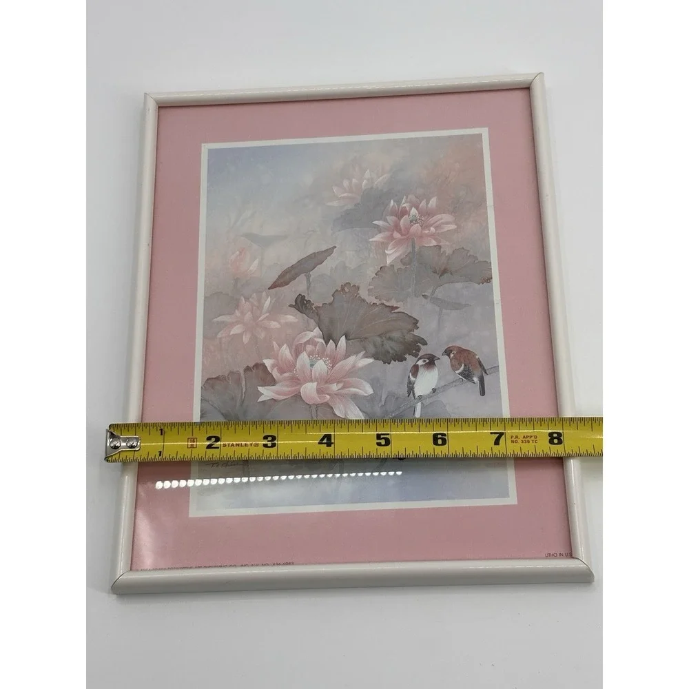 Vintage 1984 Litho T. C. CHIU Bird/Lotus Flower Artwork - Picture 5 of 5